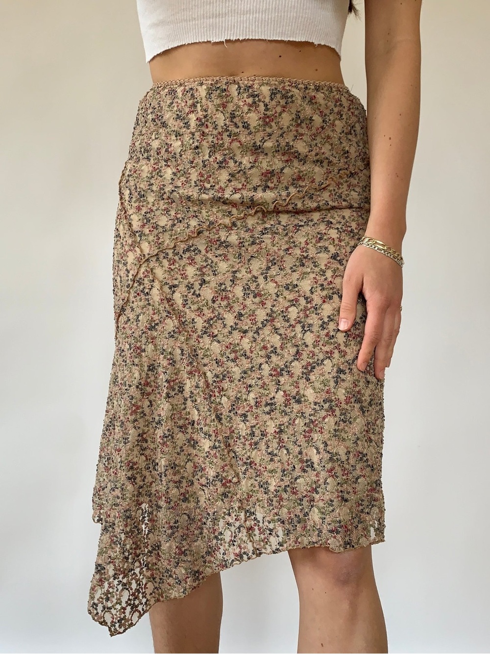 Bisou Bisou Beige Floral Asymmetrical Midi Skirt XL - Picture 3 of 16